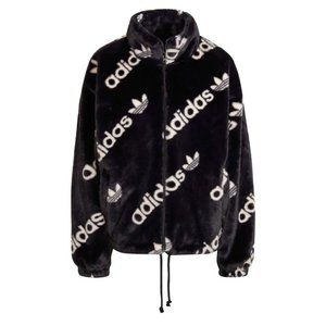 Adidas Logo Faux Fur Jacket, Black, HM4885